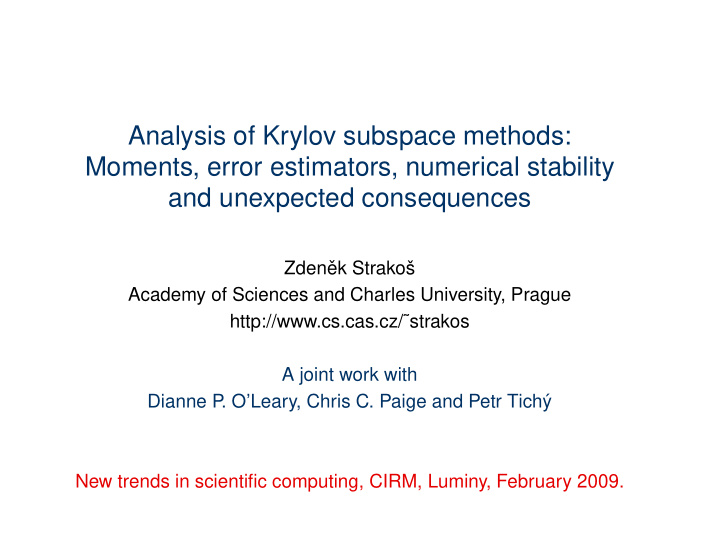 analysis of krylov subspace methods moments error