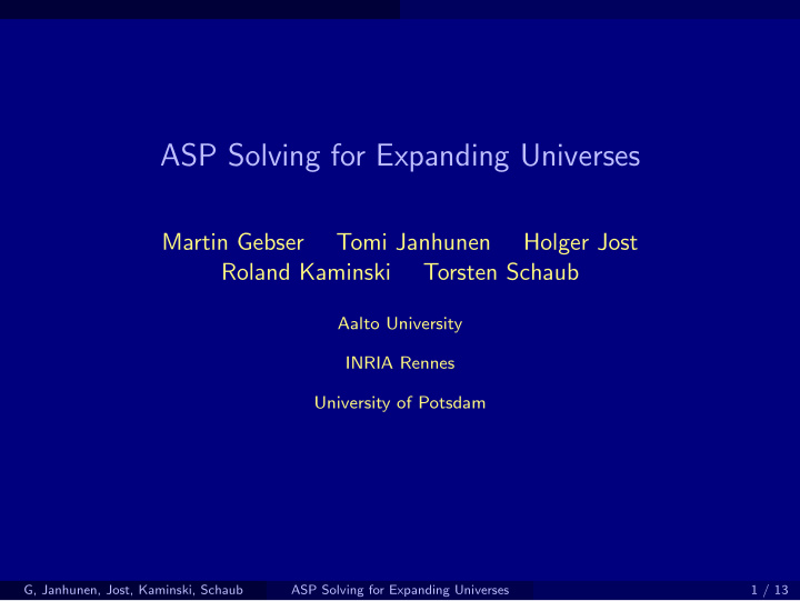 asp solving for expanding universes