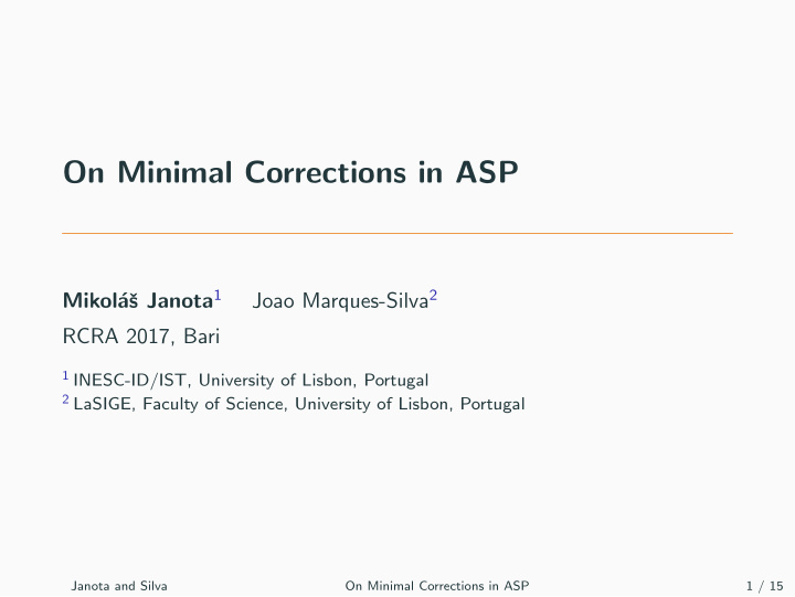 on minimal corrections in asp
