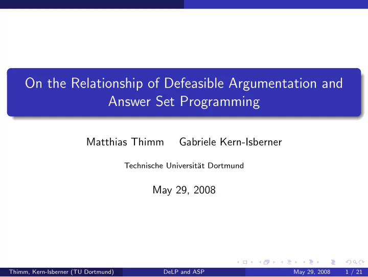 on the relationship of defeasible argumentation and