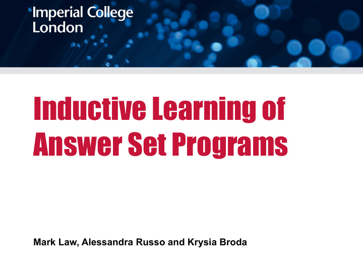 inductive learning of answer set programs