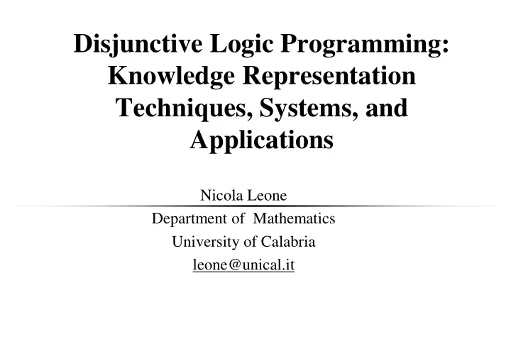 disjunctive logic programming knowledge representation