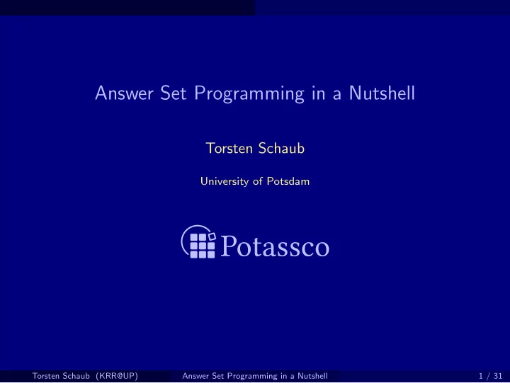 answer set programming in a nutshell