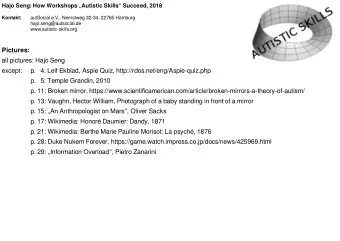 Pictures:  all pictures: Hajo Seng  except:  p.   4: Leif Ekblad, Aspie Quiz,