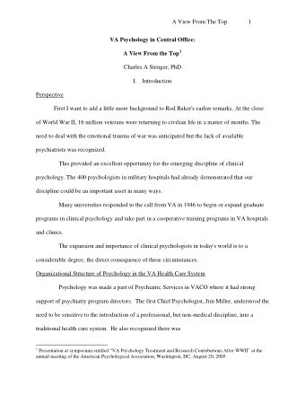 A View From The Top              1  VA Psychology in Central Office: A View From the Top 1  Charles
