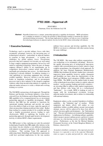 IT 2 EC 2020  Hyperreal xR  SEAN BELL  Chairman, Close Air Solutions Ltd, UK Abstract :