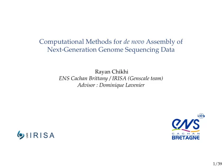 computational methods for de novo assembly of next