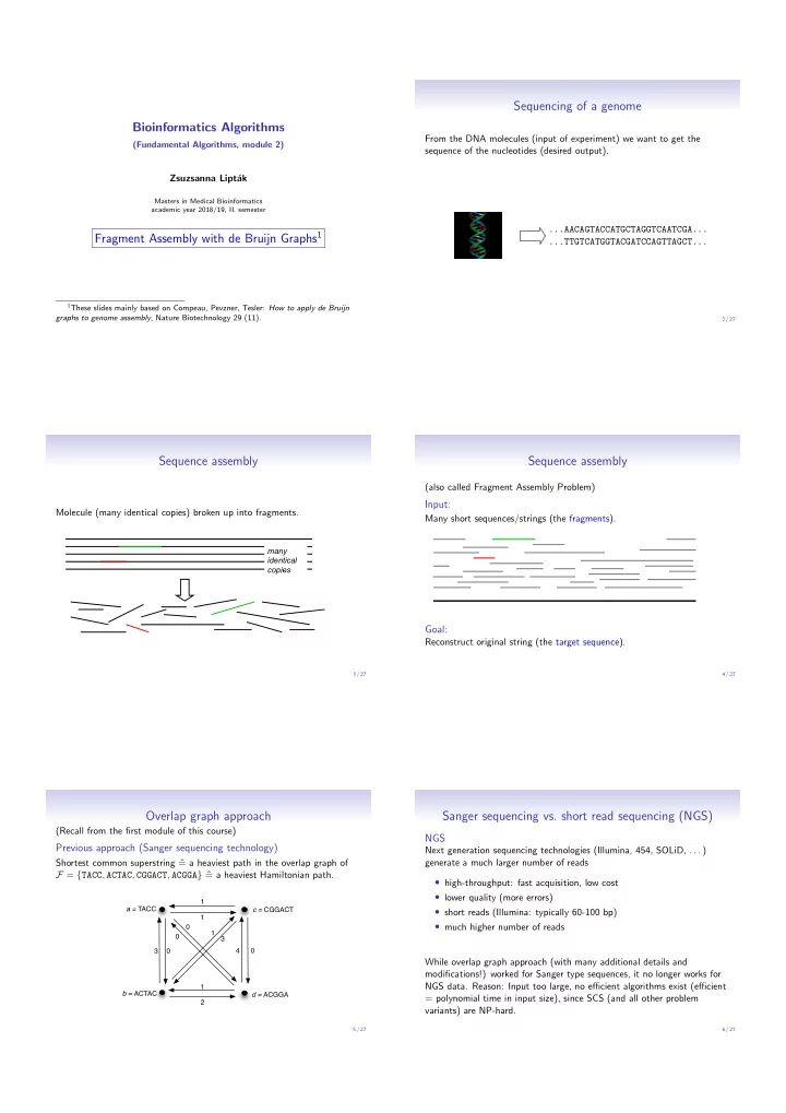 sequencing of a genome bioinformatics algorithms