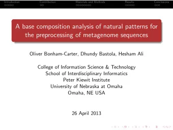 A base composition analysis of natural patterns for  the preprocessing of metagenome sequences