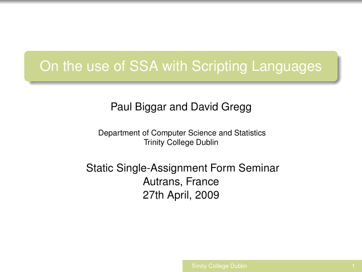 on the use of ssa with scripting languages