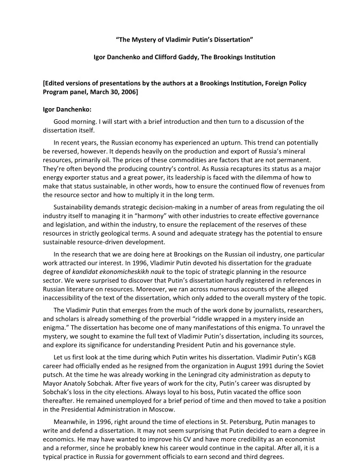 the mystery of vladimir putin s dissertation igor