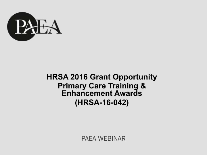 hrsa 2016 grant opportunity primary care training