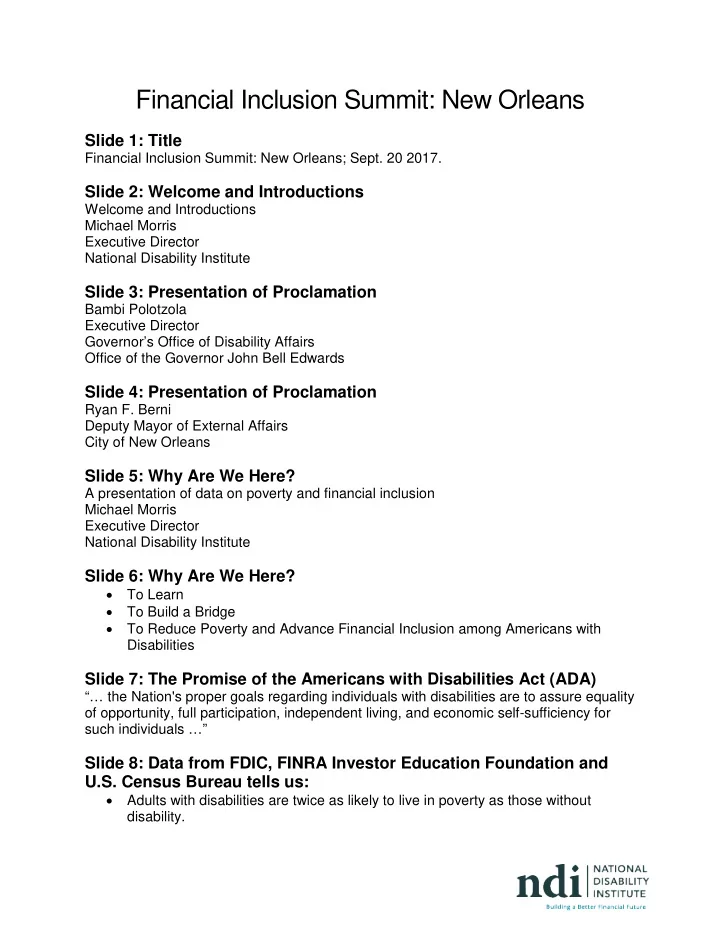 financial inclusion summit new orleans