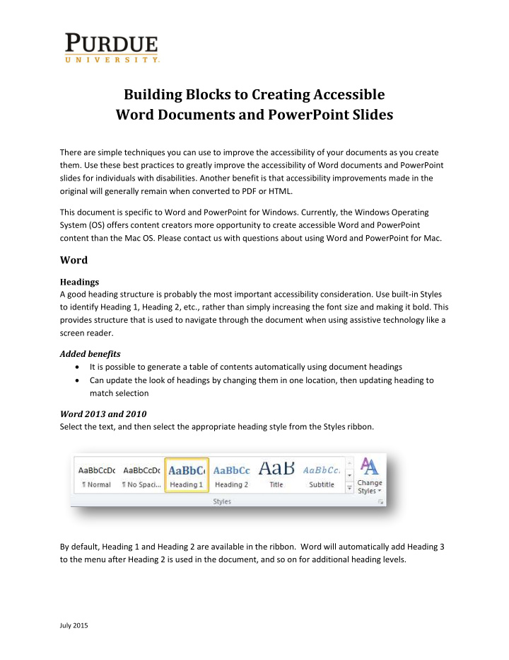 building blocks to creating accessible word documents and