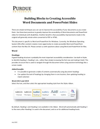 Building Blocks to Creating Accessible  Word Documents and PowerPoint Slides  There are simple