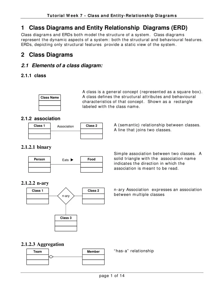 1 class diagrams and entity relationship diagrams erd