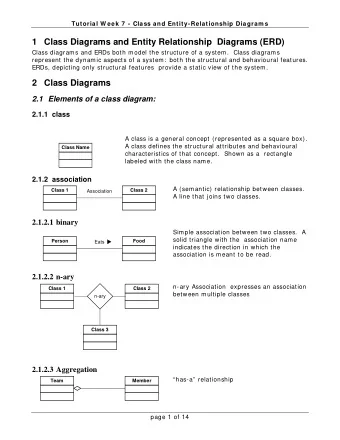 1 Class Diagrams and Entity Relationship  Diagrams (ERD)  Class diagrams and ERDs both model the