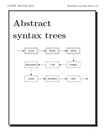 Abstract  syntax trees  COMP 520 Fall 2010  Abstract syntax trees (2) A compiler pass is a