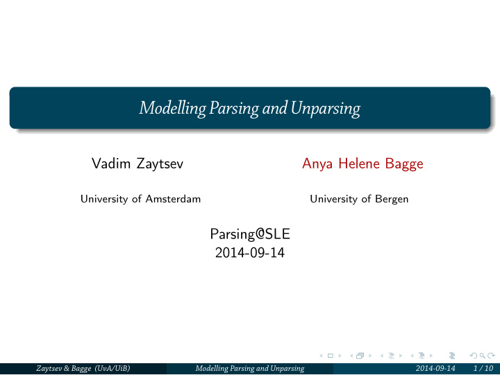 modelling parsing and unparsing