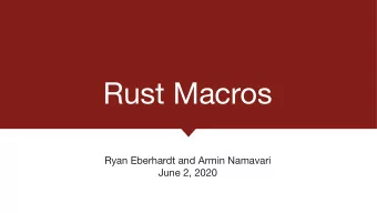 Rust Macros Ryan Eberhardt and Armin Namavari  June 2, 2020  Logistics CS110L shouldnt be your