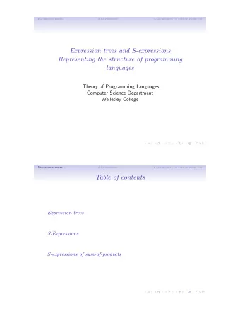 Expression trees and S-expressions  Representing the structure of programming  languages  Theory of