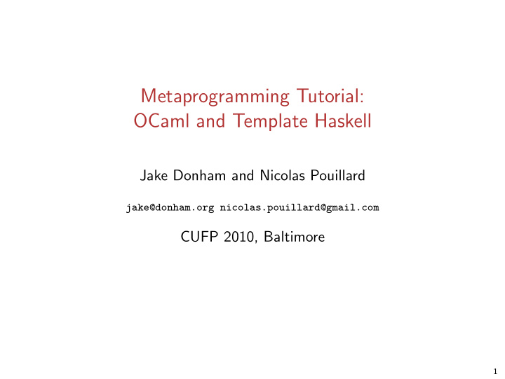 metaprogramming tutorial ocaml and template haskell