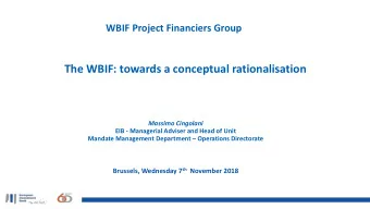 The WBIF: towards a conceptual rationalisation  Massimo Cingolani  EIB - Managerial Adviser and