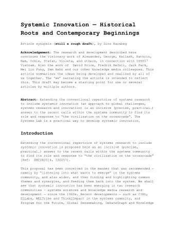 Systemic Innovation  Historical  Roots and Contemporary Beginnings Article synopsis ( still a