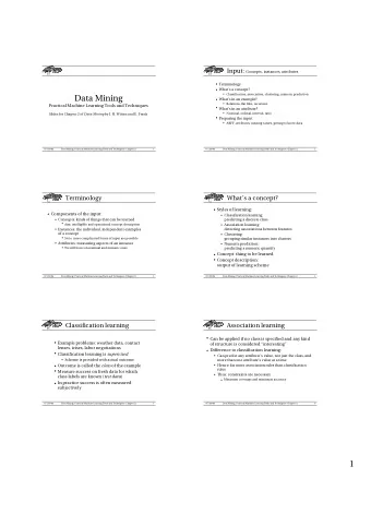 Input: Concepts, instances, attributes  Terminology  Whats a concept? z Classification,