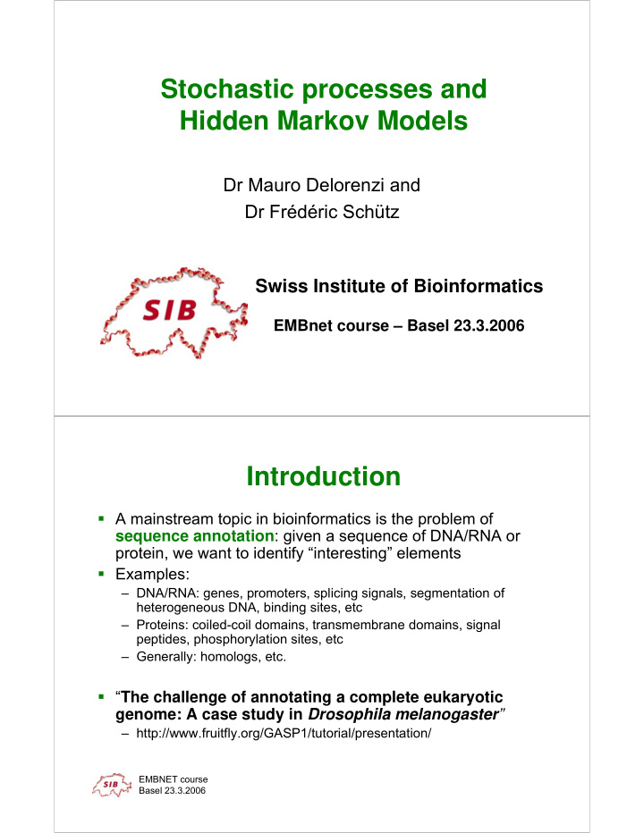 stochastic processes and hidden markov models