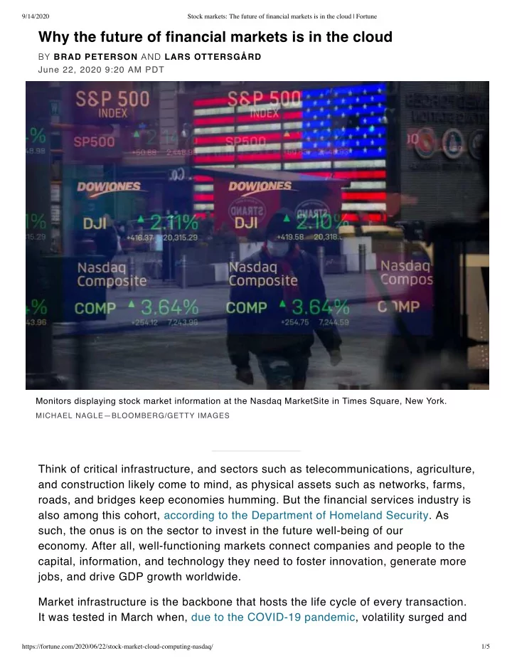 why the future of financial markets is in the cloud