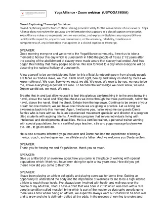 YogaAlliance - Zoom webinar  (USYOGA1906A) Closed Captioning/ Transcript Disclaimer  Closed