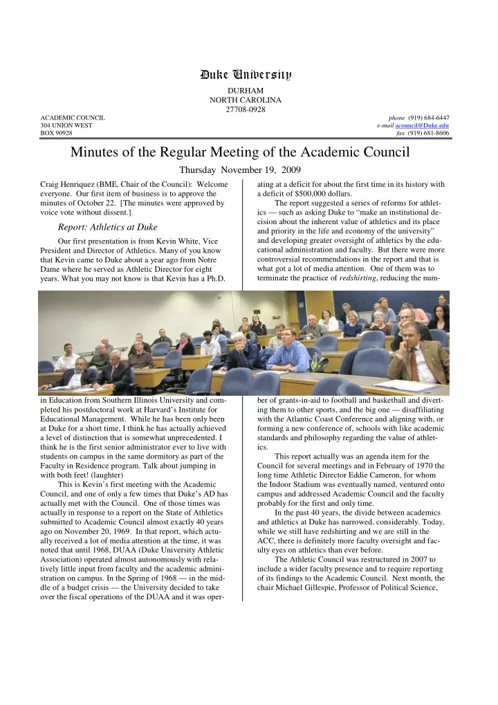 minutes of the regular meeting of the academic council