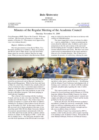 Minutes of the Regular Meeting of the Academic Council  Thursday  November 19,  2009  Craig