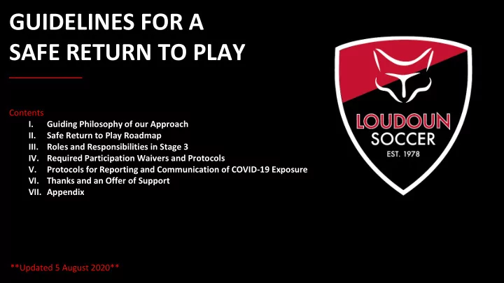 guidelines for a safe return to play