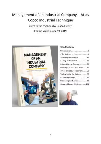 Management of an Industrial Company  Atlas  Copco Industrial Technique  Slides to the textbook