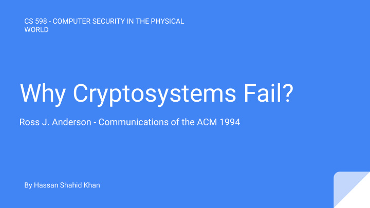 why cryptosystems fail