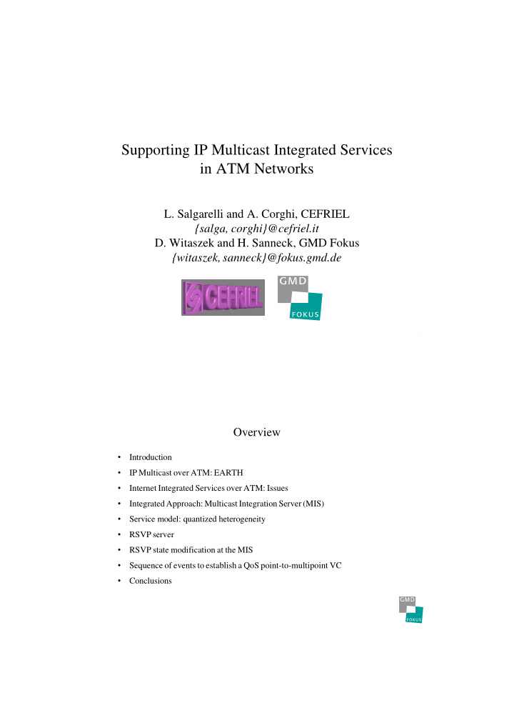 supporting ip multicast integrated services in atm