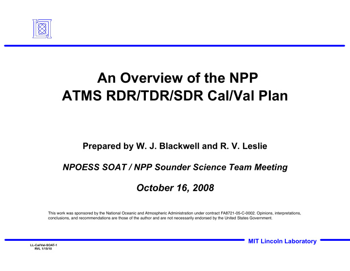 atms rdr tdr sdr cal val plan prepared by w j blackwell