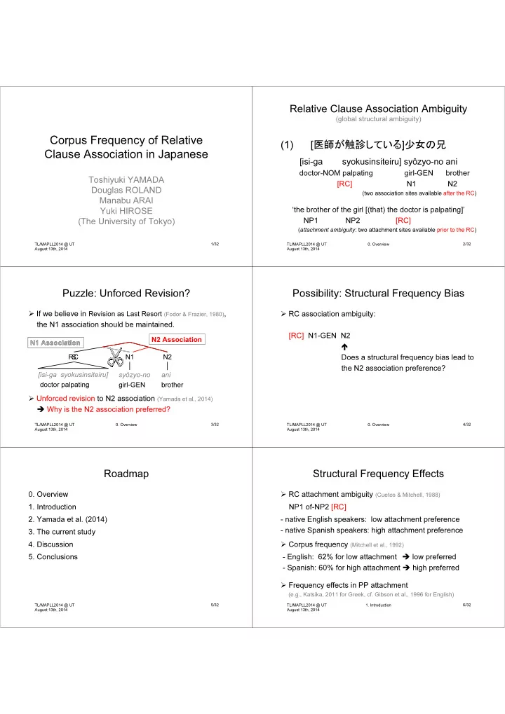 corpus frequency of relative clause association in
