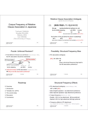 Corpus Frequency of Relative  Clause Association in Japanese  [isi-ga  syokusinsiteiru] syzyo-no