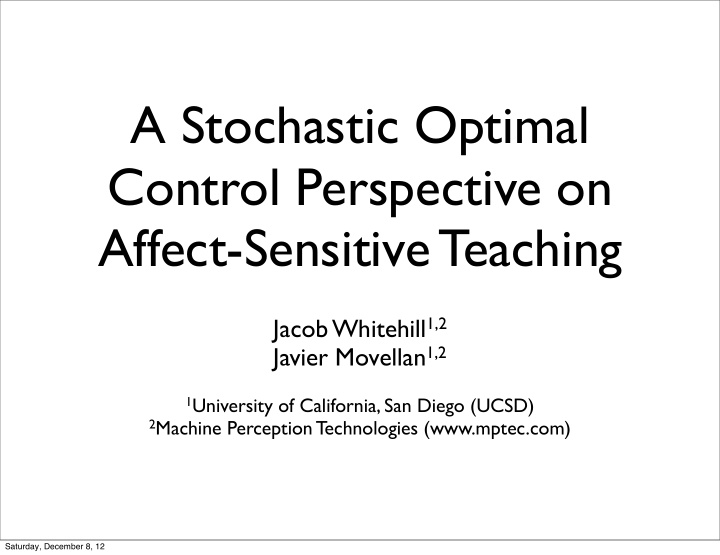 a stochastic optimal control perspective on affect