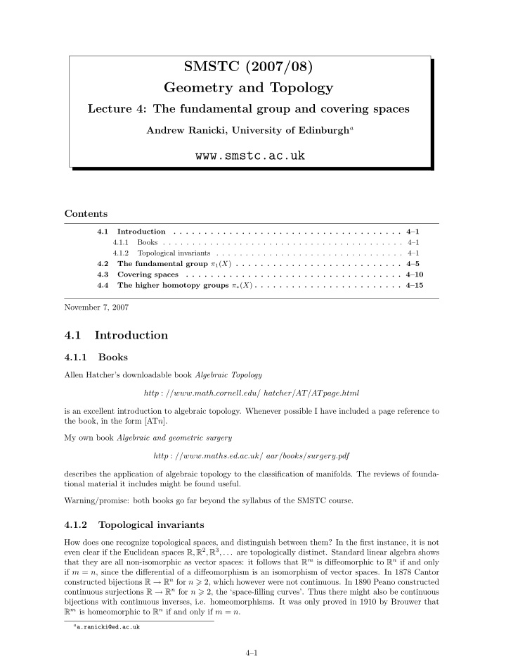 smstc 2007 08 geometry and topology