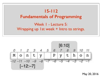 15-112 Fundamentals of Programming  Week 1 - Lecture 5:  Wrapping up 1st week + Intro to strings.
