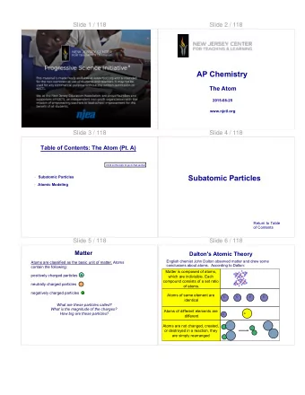 AP Chemistry  The Atom  2015-08-25  www.njctl.org  Slide 3 / 118  Slide 4 / 118  Table of Contents:
