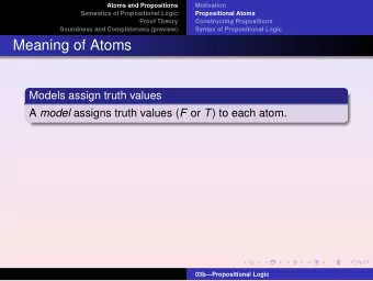 Meaning of Atoms  Models assign truth values A model assigns truth values ( F or T ) to each atom.