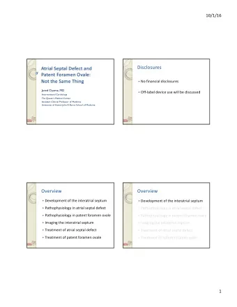 Disclosures  Atrial Septal Defect and  Patent Foramen Ovale:  Not the Same Thing  No financial