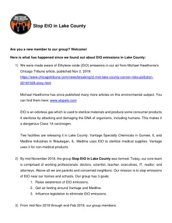 Stop EtO in Lake County  Are you a new member to our group? Welcome!  Here is what has happened