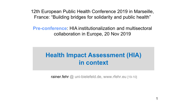 health impact assessment hia in context