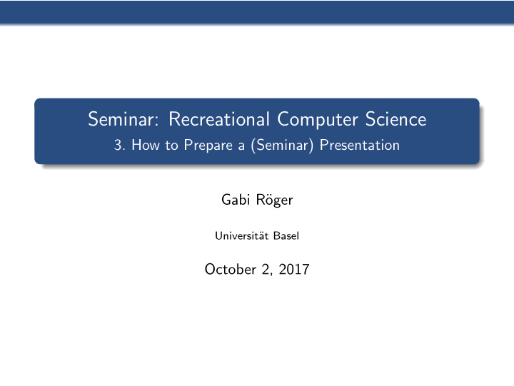 seminar recreational computer science
